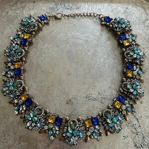 Blue Rhinestone Statement Necklace glamour crystals party colorful custom formal